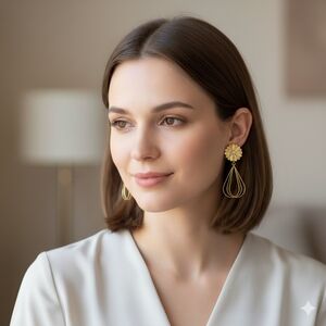 D'Bello Women's NWT Gold Floral Dangle Earrings 🐈